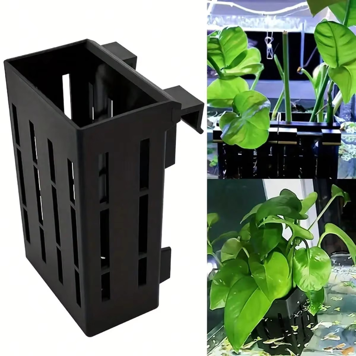 Aquarium Plant Holder - Aquarium-Pflanzenhalter, schwarzer Kunststoffkorb mit Clip zur