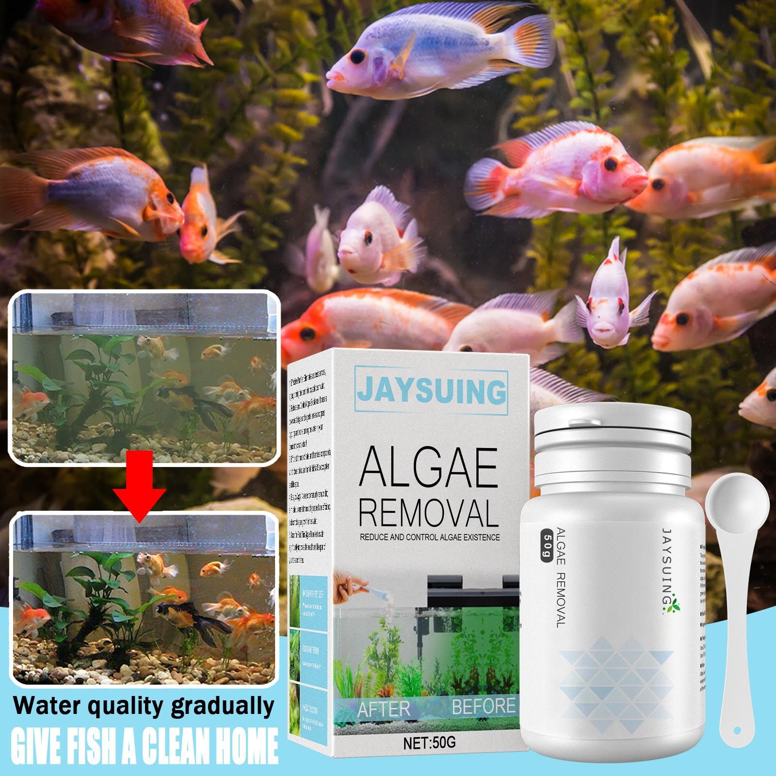 Aquarium Moss - Aquarium-Algenentferner-Pulver, Algen- und Moosbekämpfungsmittel, Klarwasser-Reiniger für